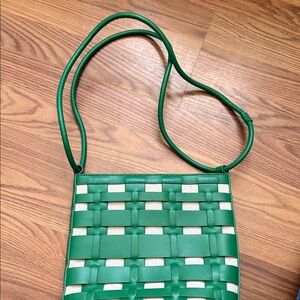 A New Day Green and White Woven Crossbody Bag